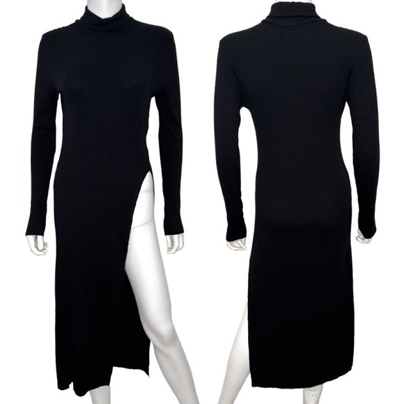 REVOLVE Dresses & Skirts - Revolve The Range Mock Neck Ribbed High Slit Long Sleeve Midi Dress in Black